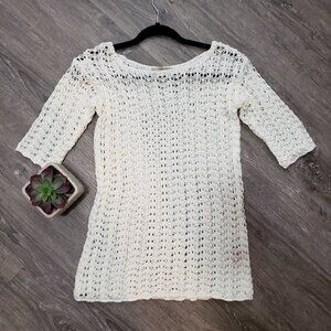 RW&CO Open Knit Crochet Boho Sweater Sz M